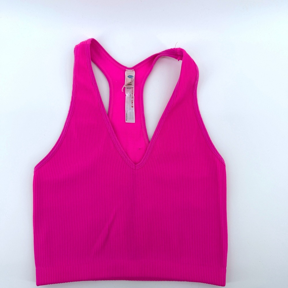 FP Movement Tank Happiness Run S/M Hot Pink Women Yoga Ribbed Seamless Cropped - Picture 1 of 4